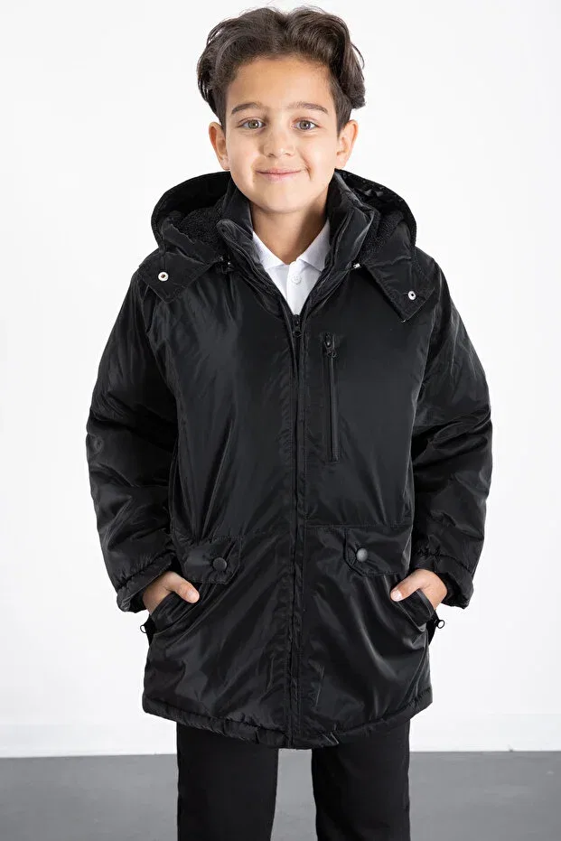 Детское пальто для девочек на молнии с капюшоном Cansın Mini, Black