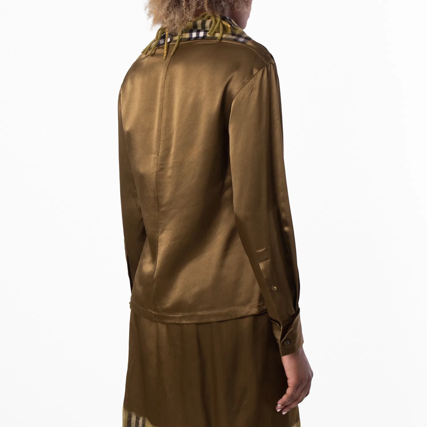 Блуза с длинным рукавом Satin and Check Scarf Panelled Top Burberry, Camp — фото 3