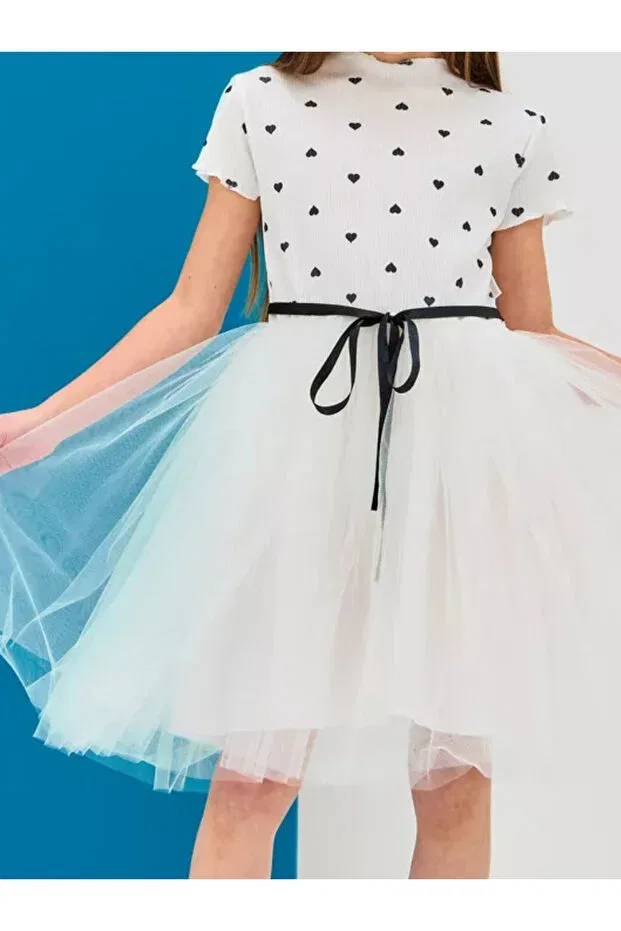 Детское платье для девочек с принтом Flexible cotton heart patterned tulle children's dress Neocotton, Shortsol White