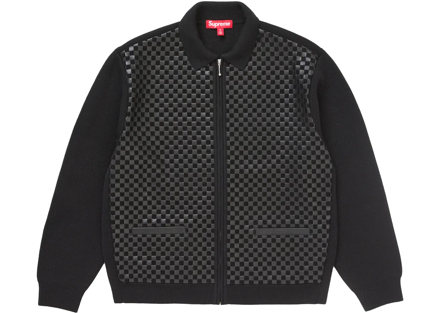 Мужской кардиган из плетеной кожи с застежкой-молнией Cardigan (FW24) Supreme, Black