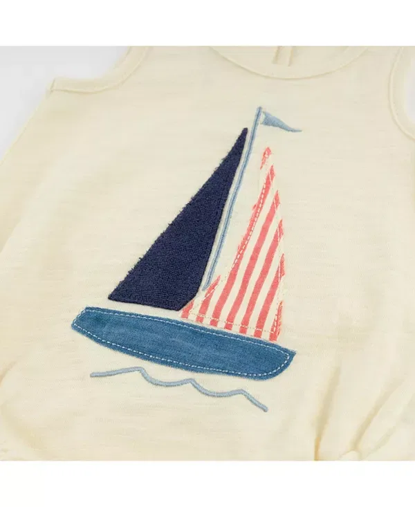 Детский комбинезон для мальчиков без рукавов Sailboat Applique Oh Baby!, Butter — фото 3