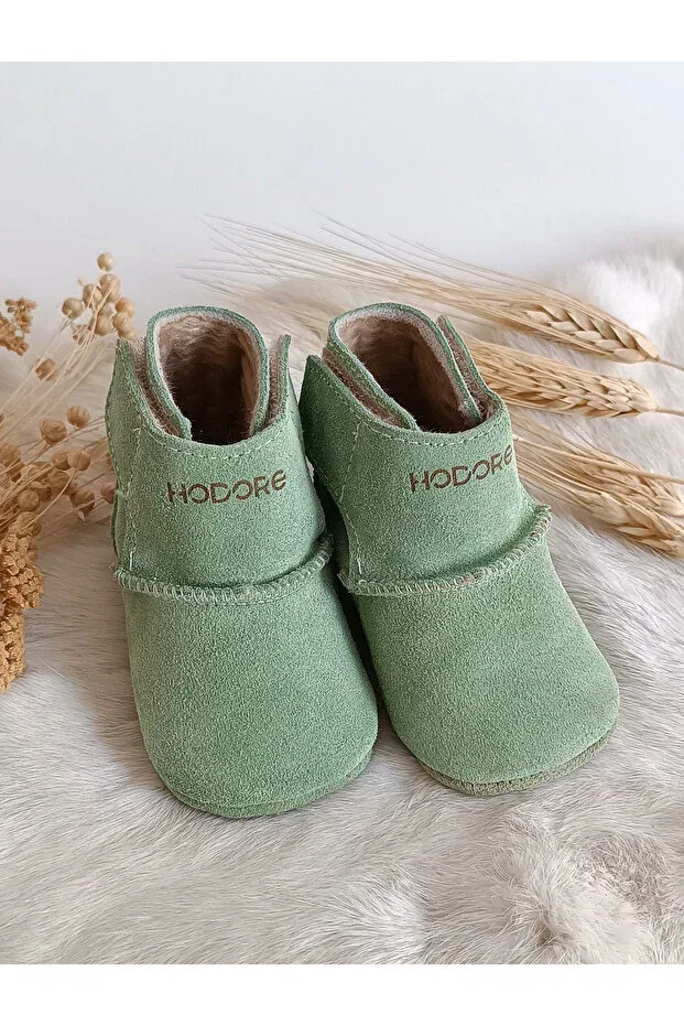 Детские ботинки для мальчиков из натуральной кожи Lucca green genuine leather baby boots with fur inside Hodore, Green — фото 3