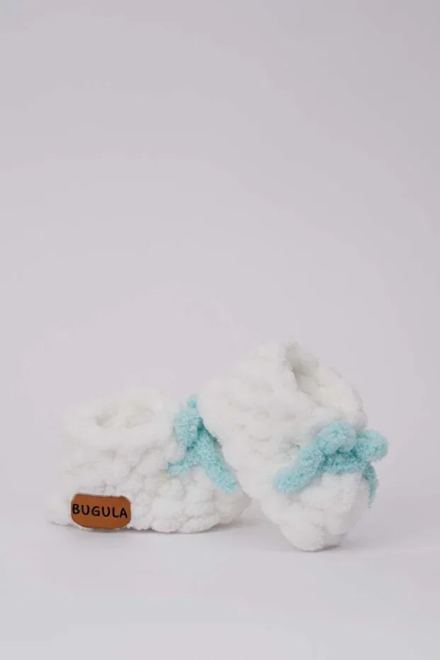 Детские тапочки для новорожденных с помпоном Bugula, White - Mint