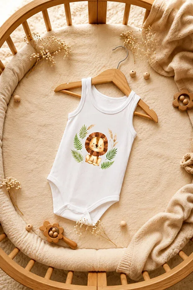 Детское боди без рукавов Lion Printed Bebeqon, White — фото 4
