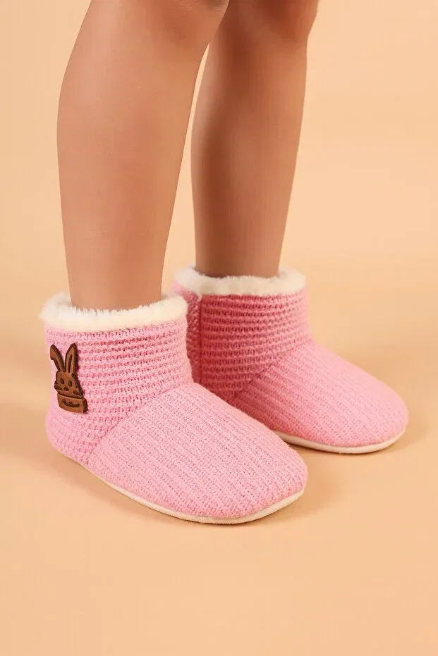Детские тапочки для девочек с органическим хлопком Baby panduf booties knitwear wellsoft anti-slip sole (sole size 13cm) home boots slippers nursery shoes Dinamik Çocuk, Pink