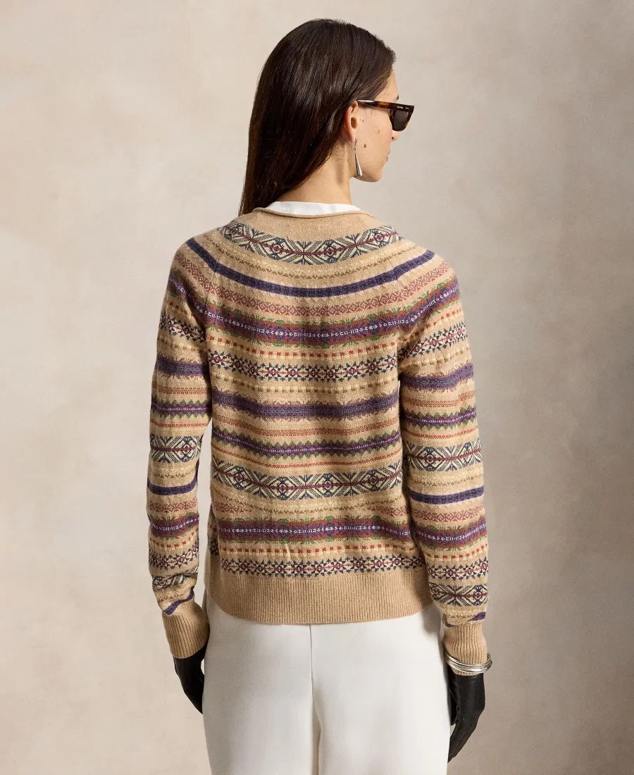 Женский кардиган из шерстяной смеси с узором Fair Isle, приталенный Polo Ralph Lauren, Tan Multi — фото 4