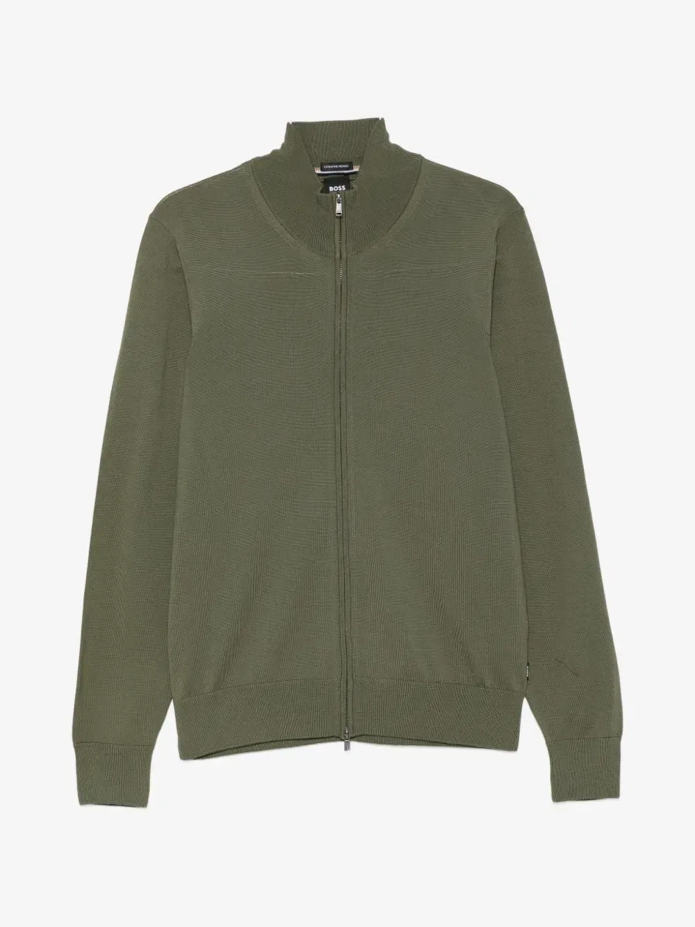 Свитер на молнии из чистой шерсти BOSS, зеленый