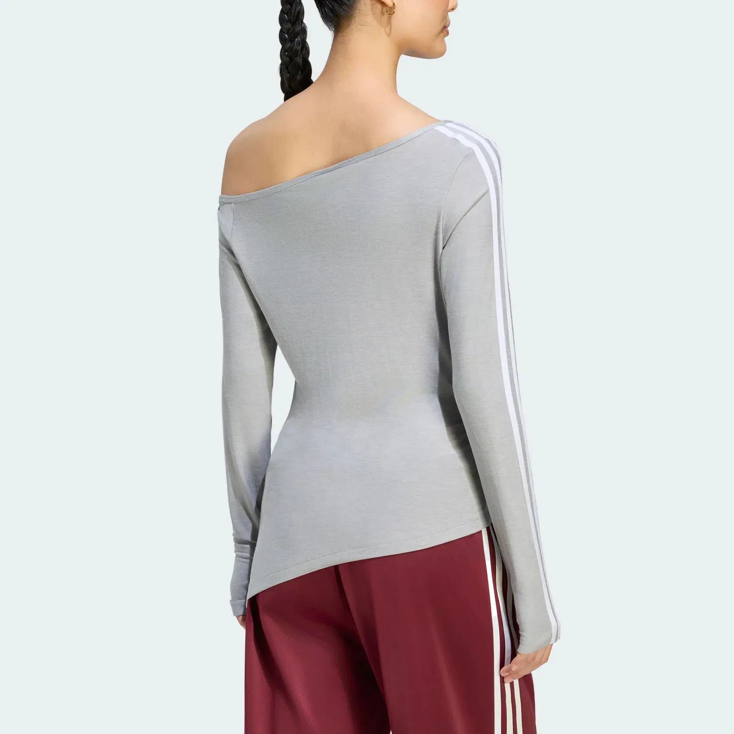 Женская футболка с асимметричным воротником Adidas Originals, Medium Heather Gray — фото 4