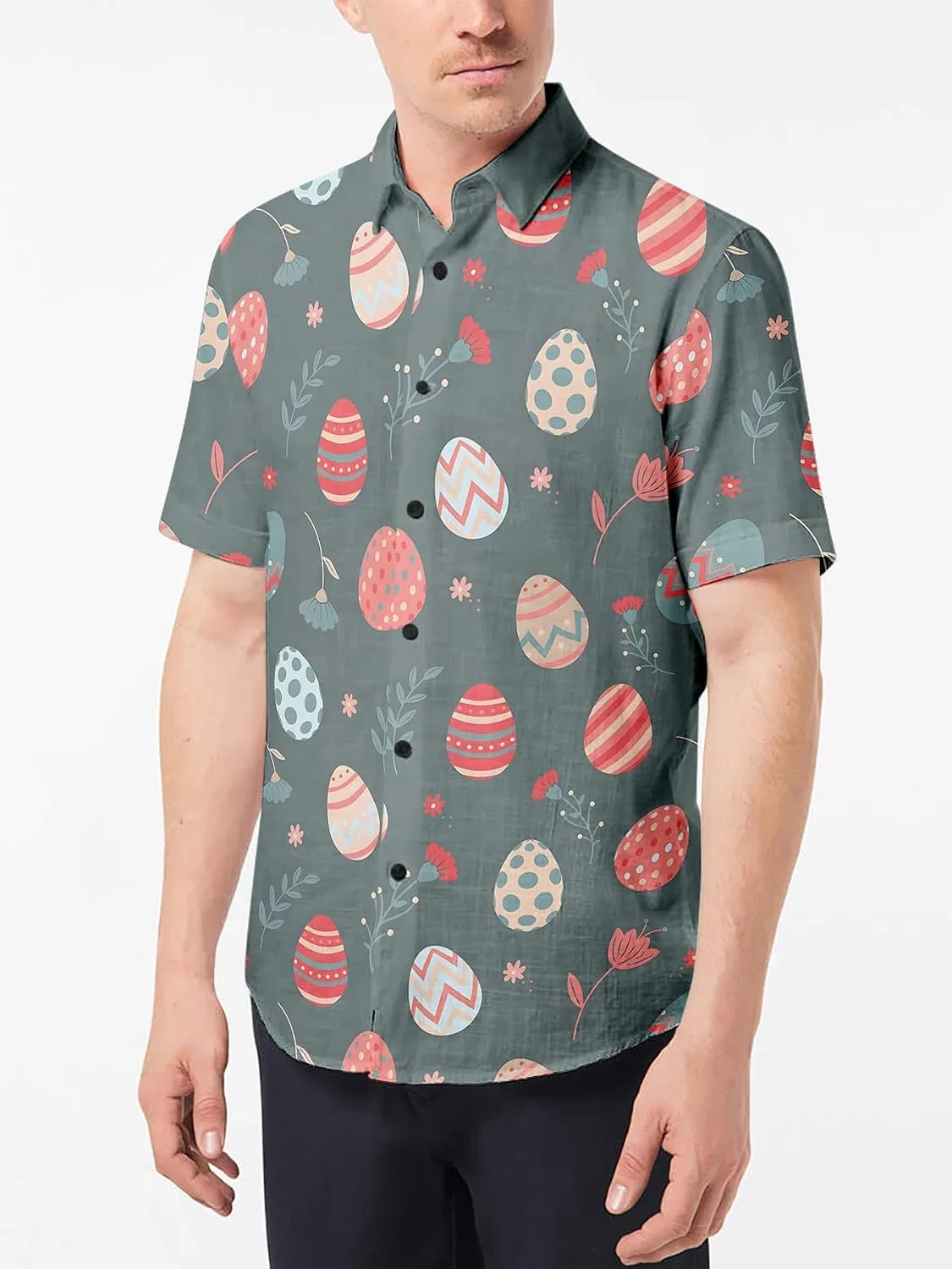 Мужская рубашка с принтом Easter Button Down Shirts, Dark Gray-Green — фото 4