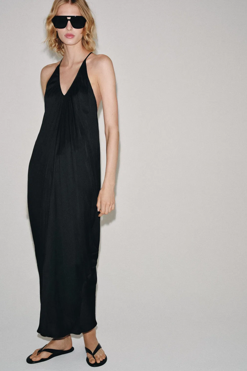 Платье из атласа с драпировкой из коллекции ZW ZARA, Black — фото 2