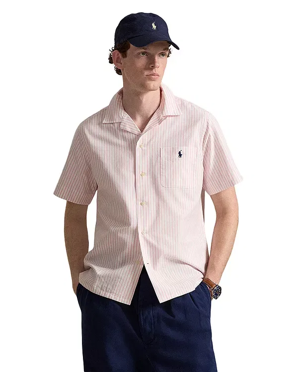 Мужская рубашка с коротким рукавом Classic Fit Stripe Oxford Pocket Polo Ralph Lauren, White/Rose