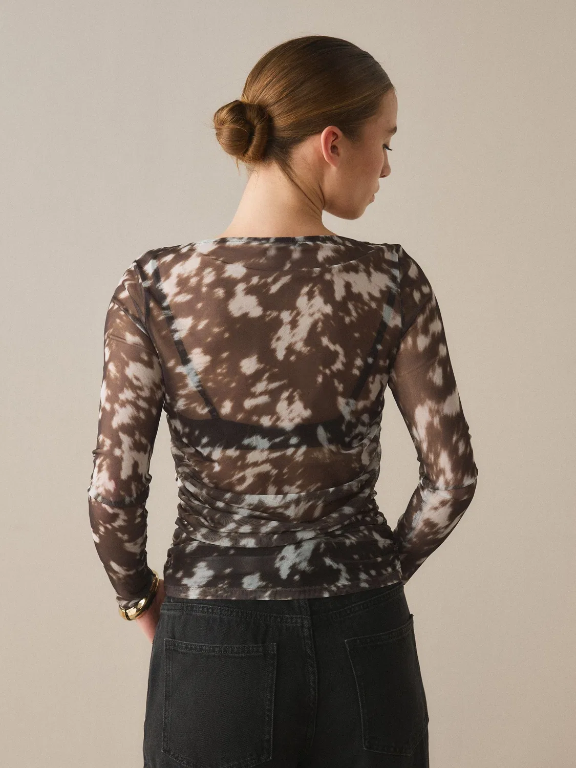 Топ с длинным рукавом Brown Deer Print Next, коричневый с оленьим принтом — фото 3