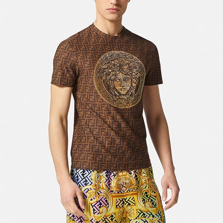 Мужская футболка с принтом FENDACE FF VERSACE, Dark Khaki — фото 4