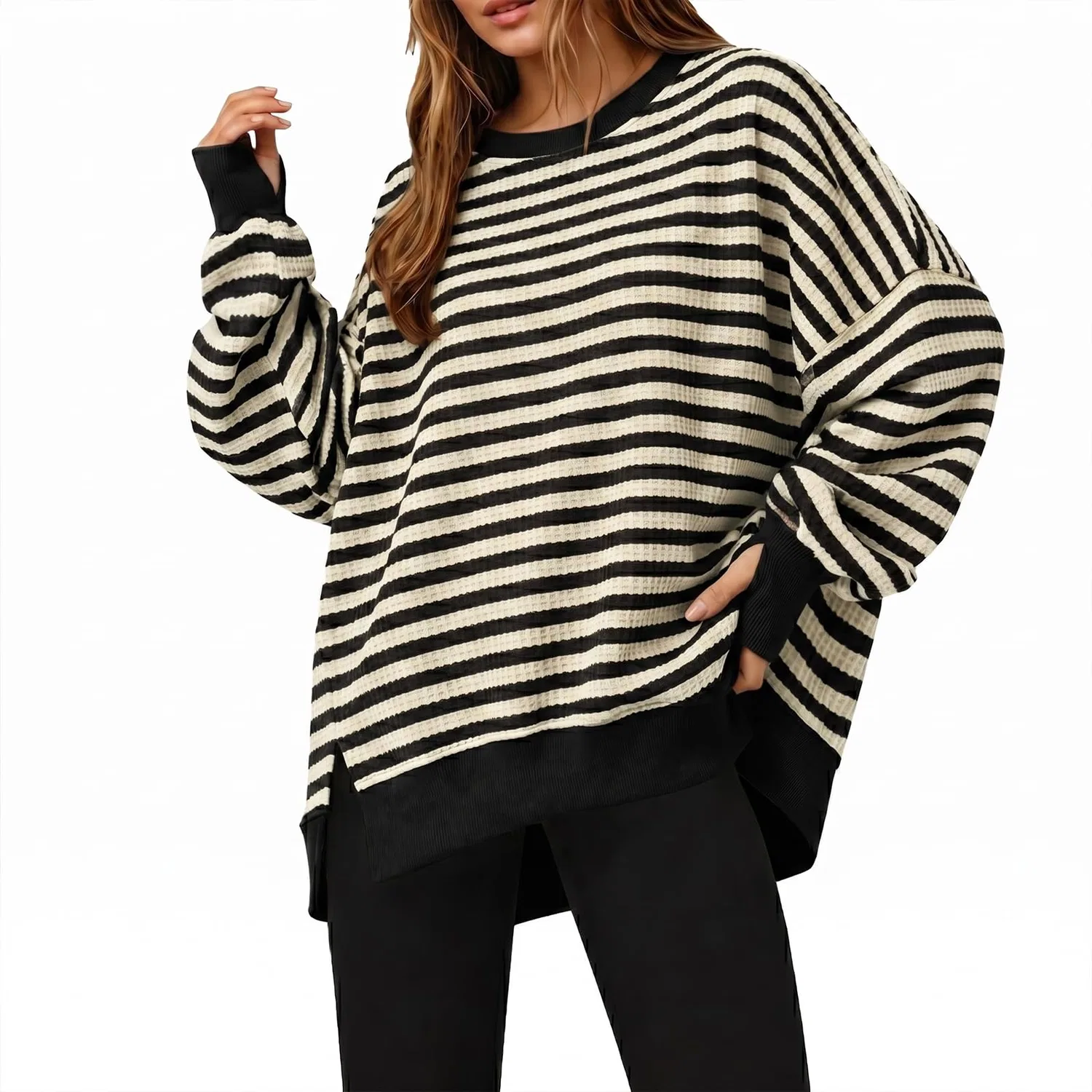 Женский свитшот oversize с принтом в полоску, Nero