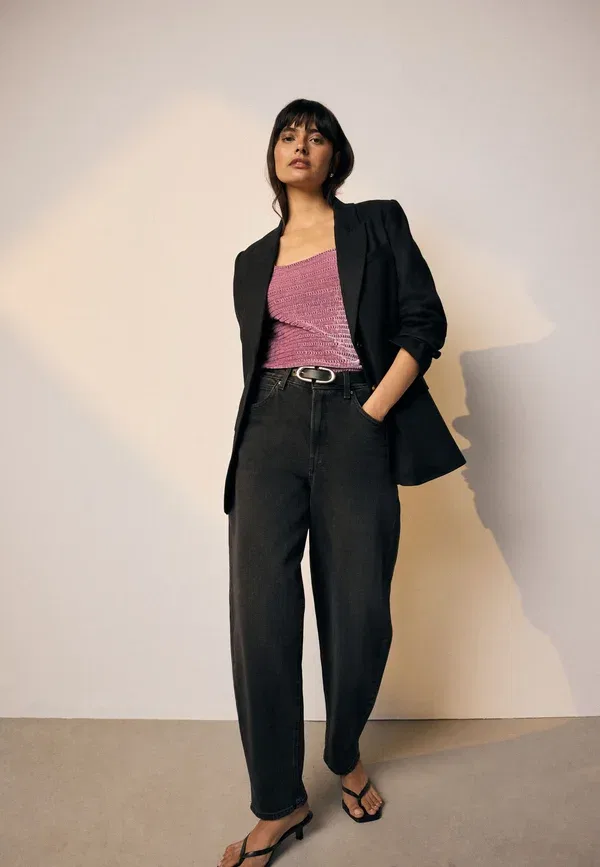 Футболка с принтом Regular Fit Square Neck Shirred, Next, Pink, розовый
