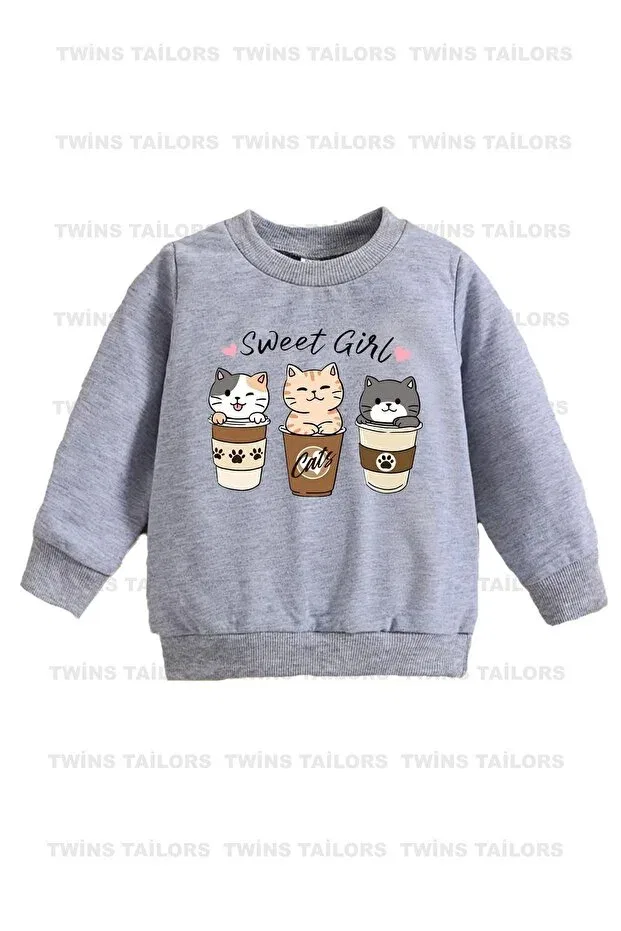Детское для девочек свитшот с принтом Heart printed red-grey-black triple crew neck girls' sweatshirt with fleece inside Twins Tailors, Red-Grey — фото 2
