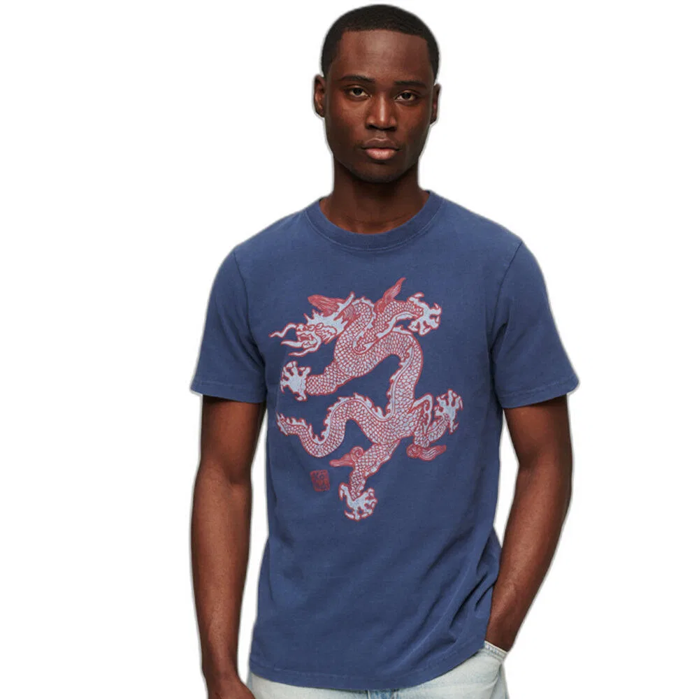 Мужская футболка с принтом дракона Superdry, BLAU