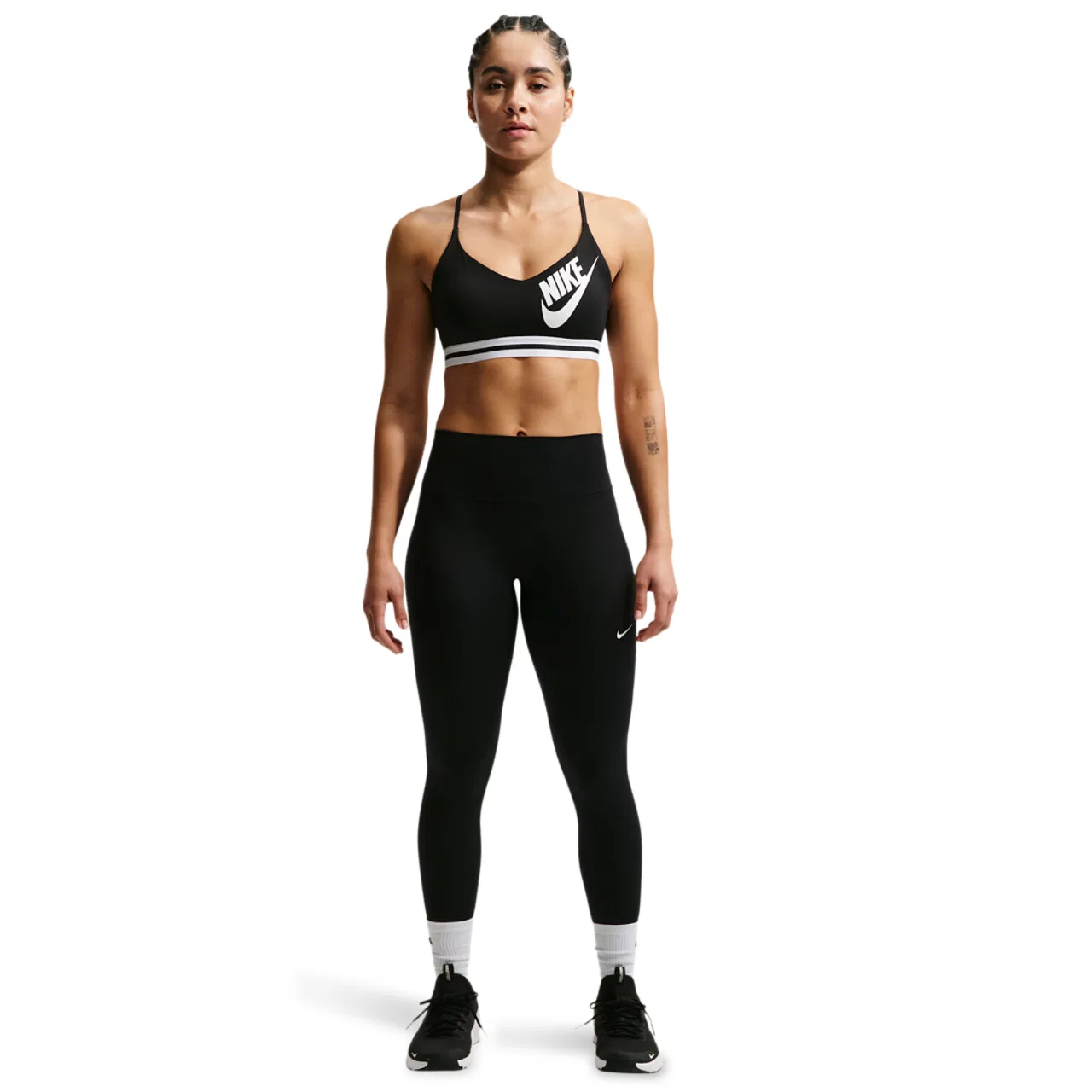 Женский спортивный бюстгальтер с перекрестной спинкой, Nike Indy Logo Bra, Nike, White/Black/Black — фото 3