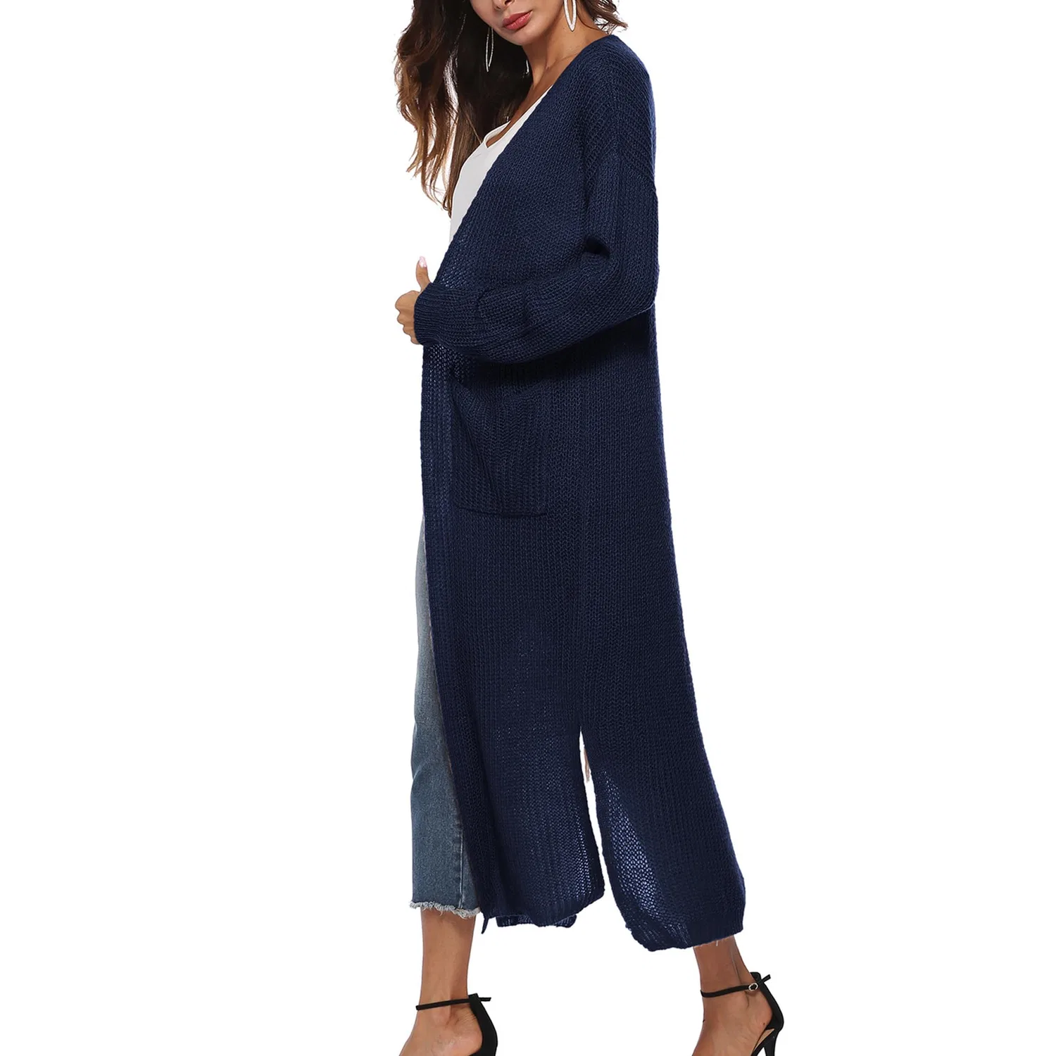 Женский кардиган с длинным рукавом с карманами, Blu Navy — фото 4