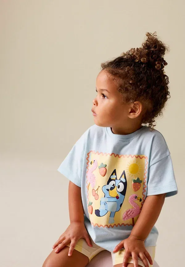 Комплект из футболки и шорт с принтом Bluey Regular fit y short sleeve and set Next, синий — фото 3