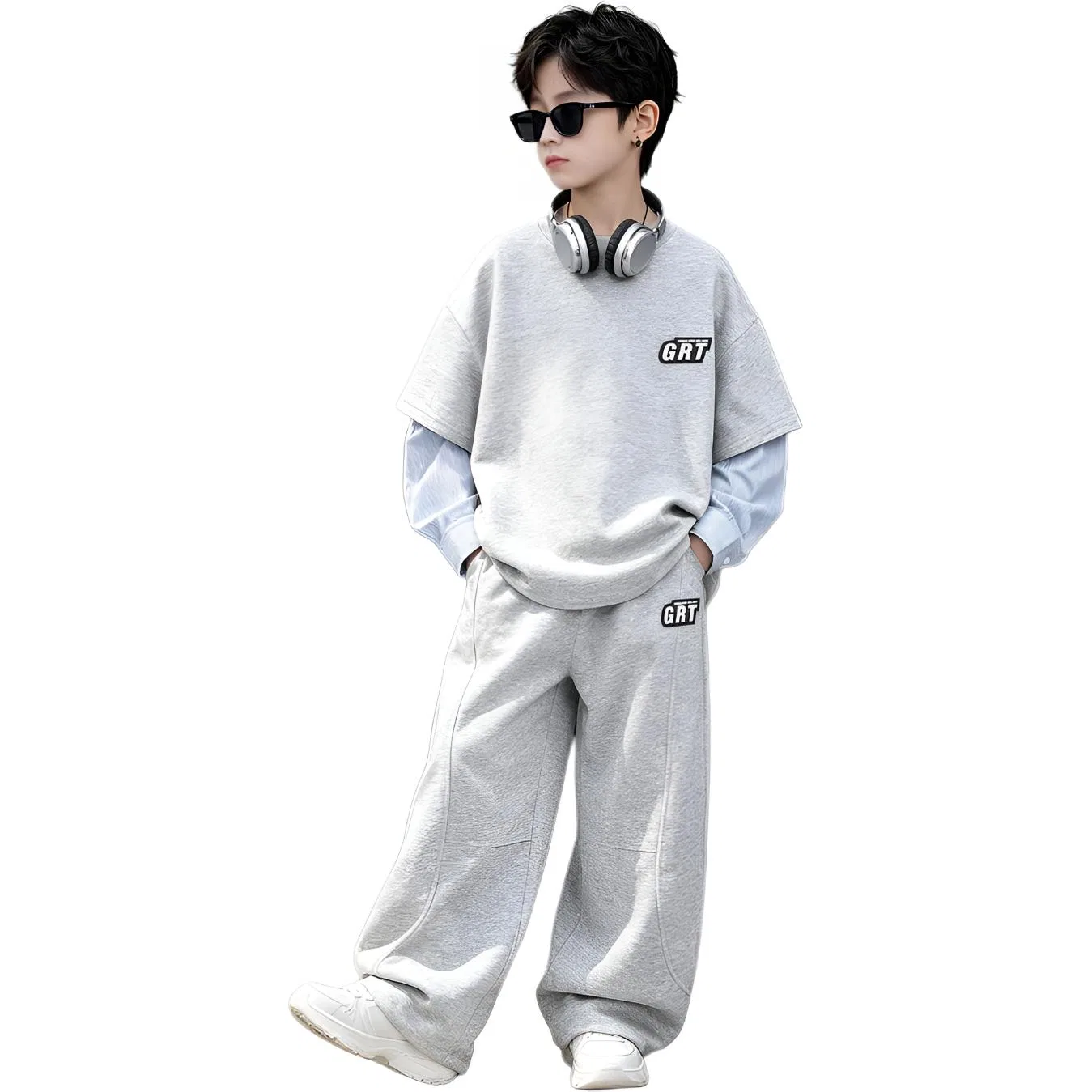 Детский спортивный комплект с круглым вырезом MADALLO, Heather Gray Two-Piece Set