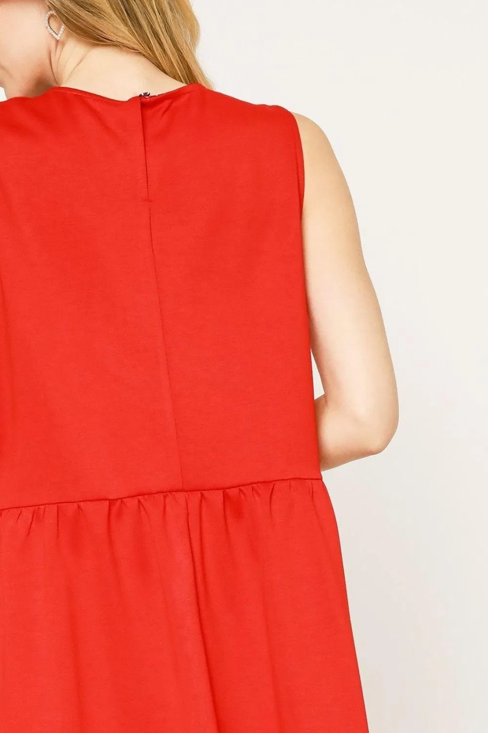 Женское платье-безрукавка с карманами Round Neck Sleeveless Tank Dress, Red — фото 4