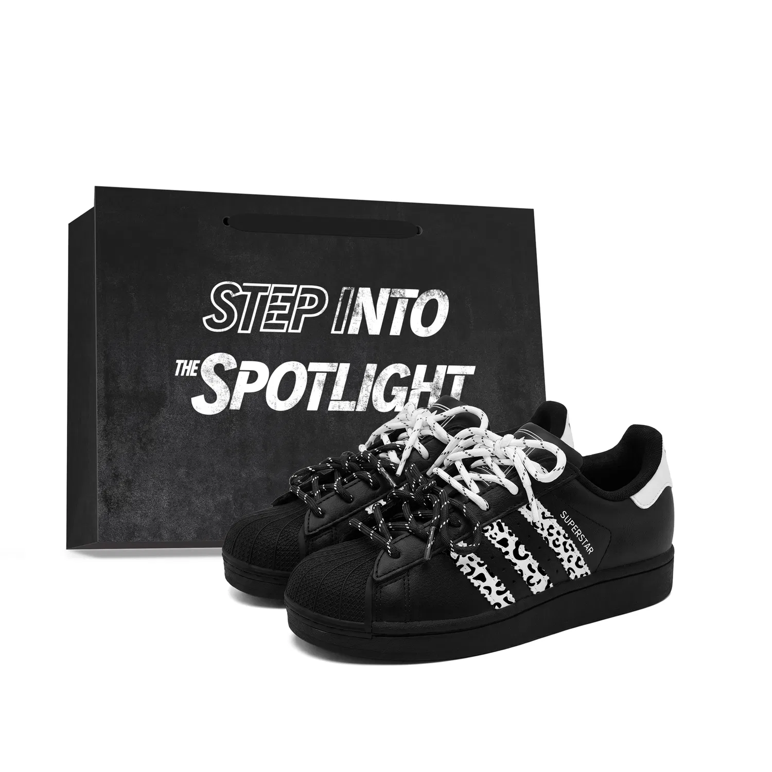 Детские кастомные кеды для скейтбординга с леопардовым принтом, Superstar 2, Adidas Originals, Black White Leopard Print