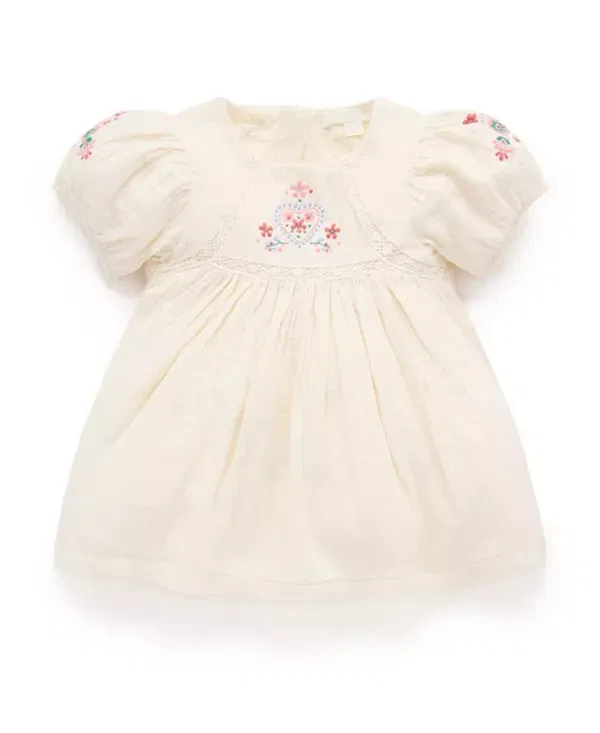 Детское платье с вышивкой Puff Short Sleeve Purebaby, Cloud