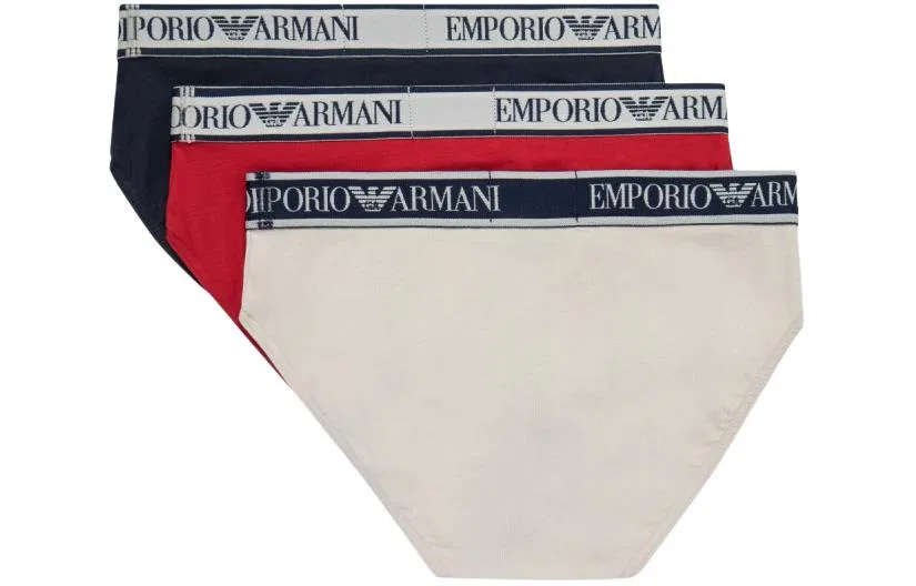 Мужские трусы-боксеры с логотипом, комплект из 3 штук, Emporio Armani, Navy Blue/Red/Beige Gray — фото 3