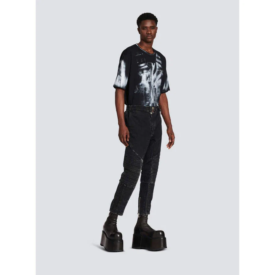 Брюки с зауженными штанинами и наколенниками, модель YH0MG080DC590PC Balmain, Black, Blue — фото 3