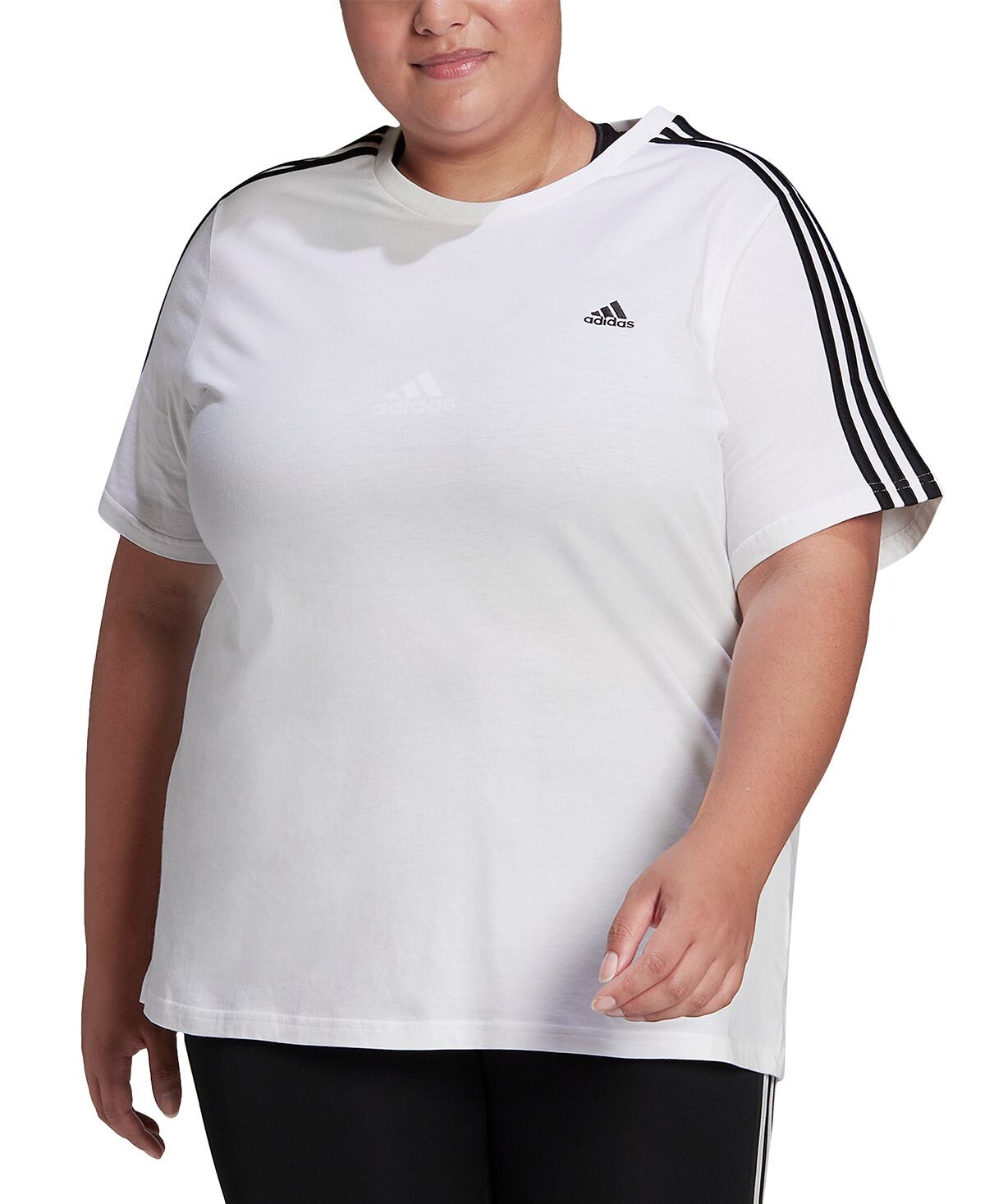 

Футболка Adidas 3 Striples Plus Size Essentials, белый/черный, Серый, Футболка Adidas 3 Striples Plus Size Essentials, белый/черный