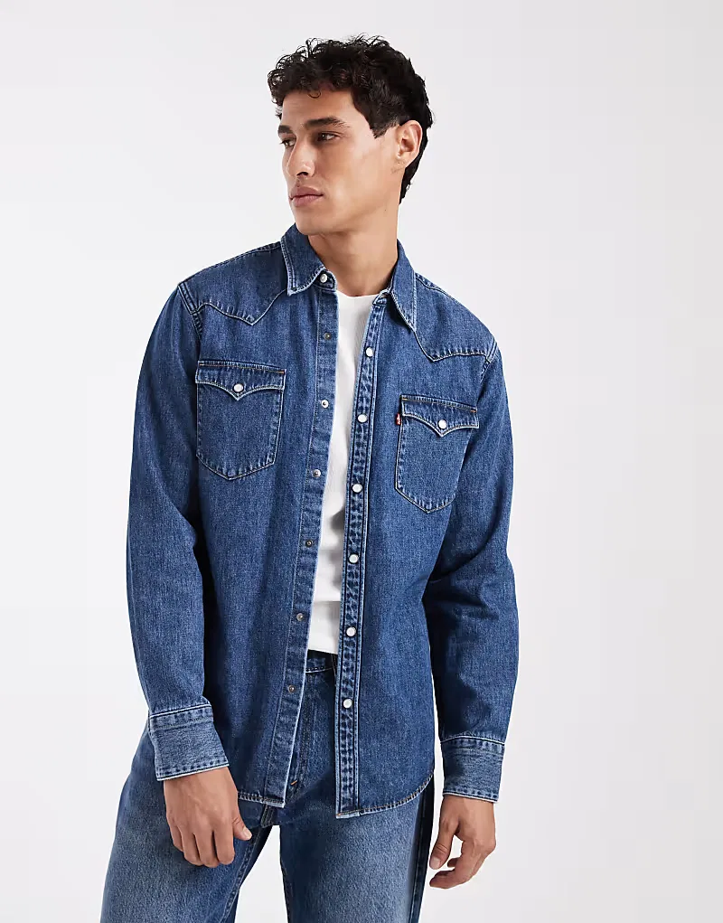 Джинсовая рубашка Levi's Barstow в стиле вестерн, средне-синий