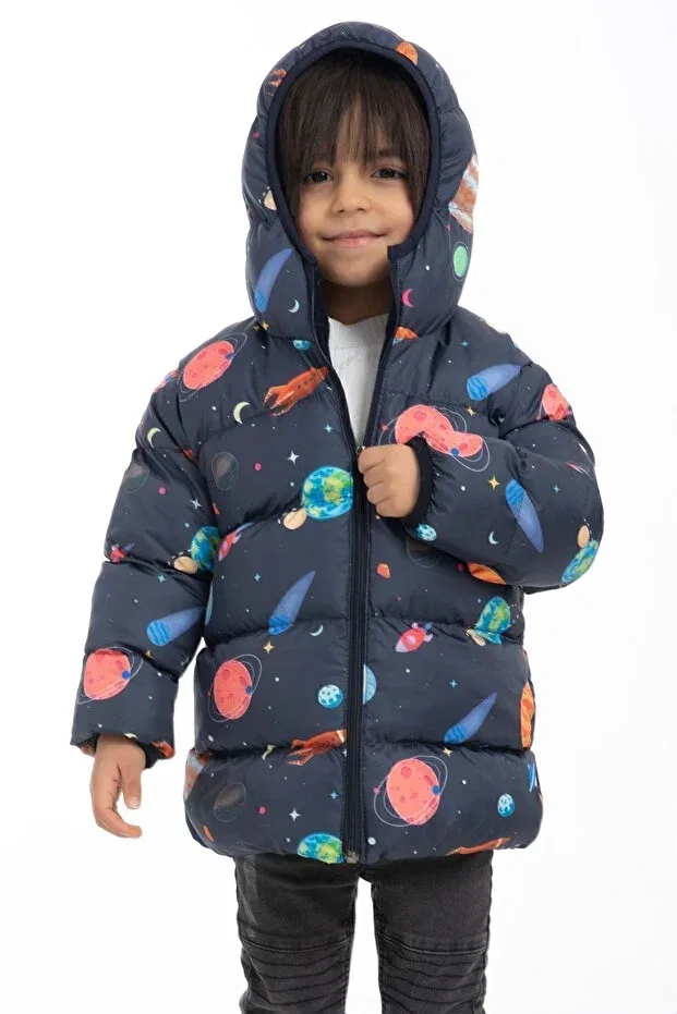 Детский пуховик для девочек с принтом Planet Star Pattern Firststops, Navy Blue