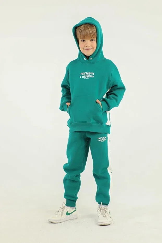 Детский спортивный костюм для мальчиков с капюшоном и карманами Black One, Benetton Green — фото 4