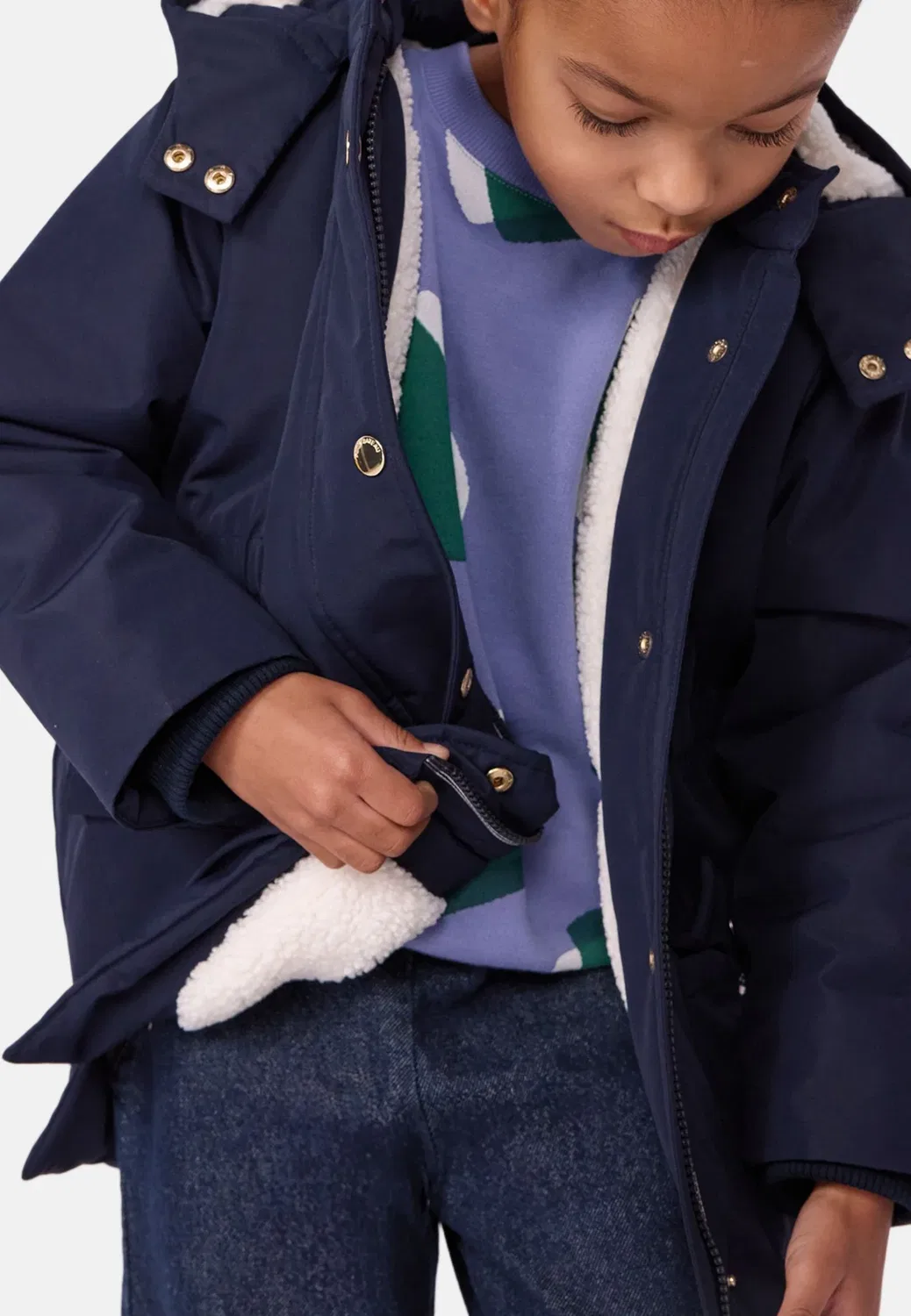 Детская однотонная парка средней длины - парка Petit Bateau, Smoking — фото 3