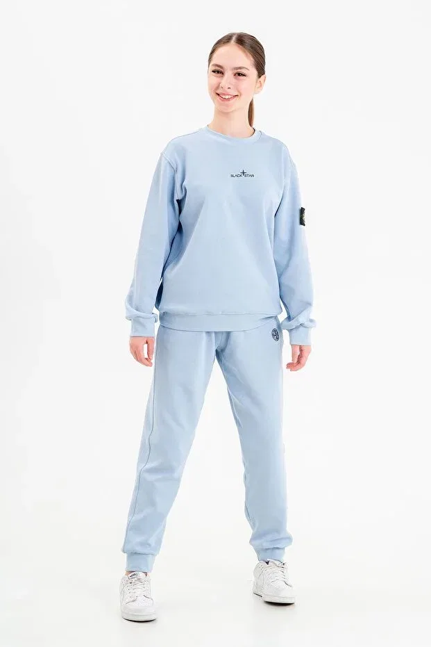 Детский комплект спортивного костюма для девочек с принтом Girl'S printed crew neck tracksuit set Black One, Blue
