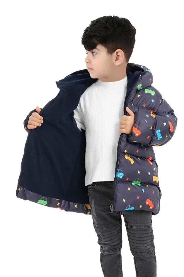 Детское пальто для мальчиков с принтом Boys' fleece-lined hooded car star moon patterned winter inflatable coat & jacket & parka Montstop, Pink — фото 2