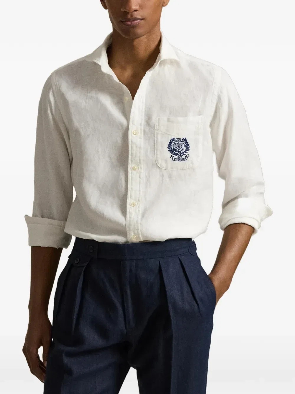 Льняная рубашка с вышивкой из коллаборации с Wimbledon 2026 Polo Ralph Lauren, белый — фото 3