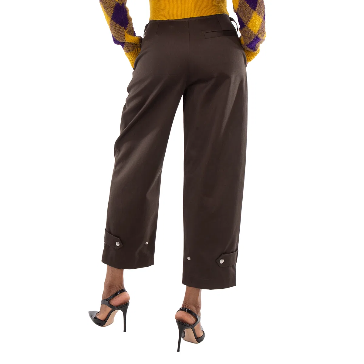 Брюки с высокой посадкой и укороченной широкой штаниной High-Waist Cropped Cotton Trousers Burberry, Otter — фото 3