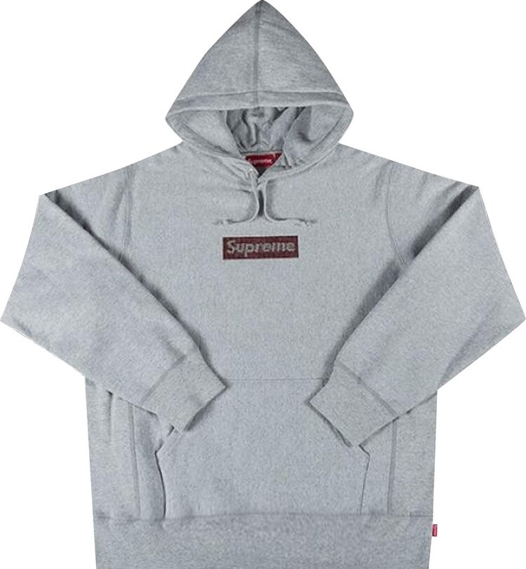 Толстовка Supreme x Swarovski Box Logo Hooded Sweatshirt 'Heather Grey', серый — фото 2