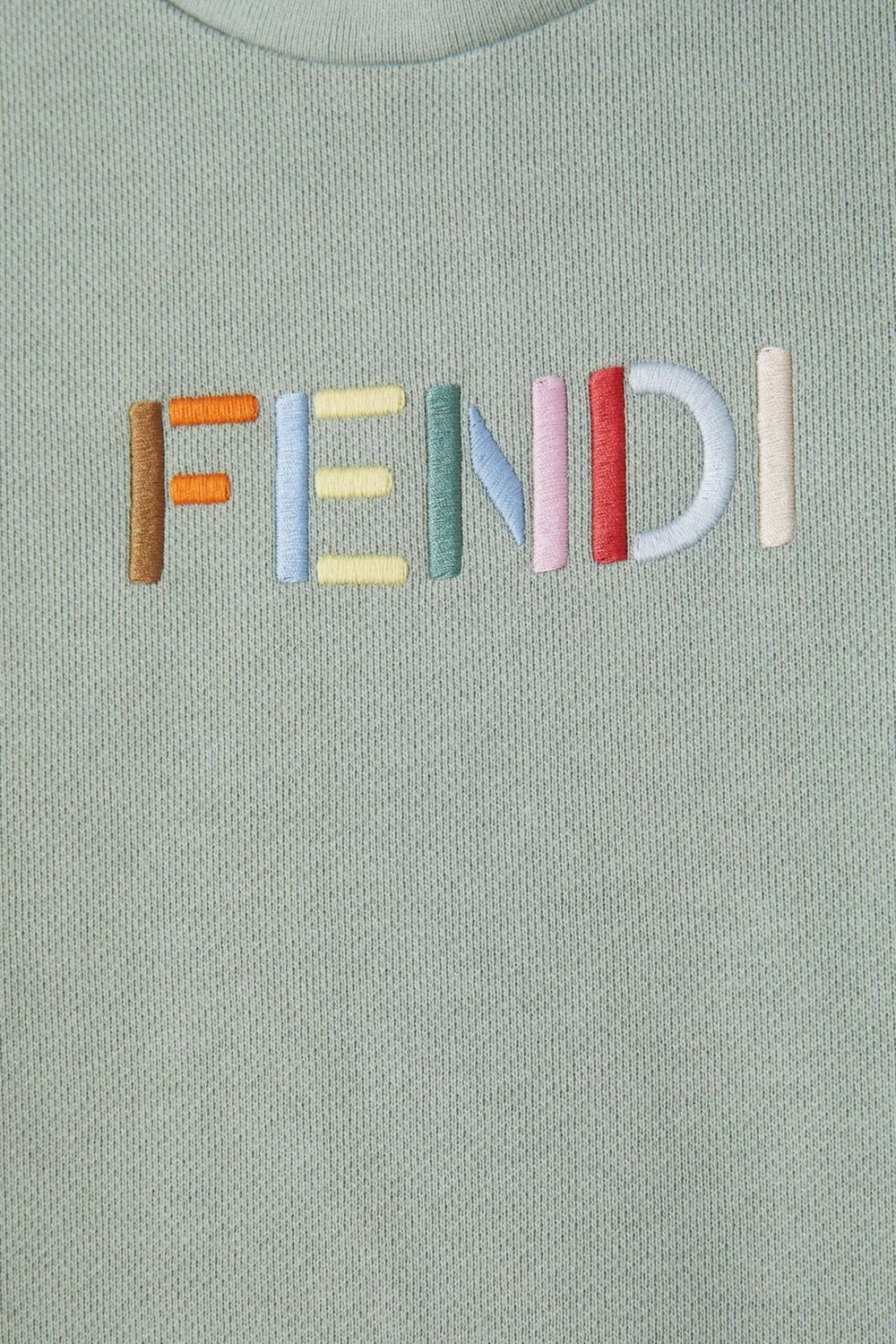 Свитшот с вышитым логотипом из хлопкового флиса Fendi, зеленый — фото 3