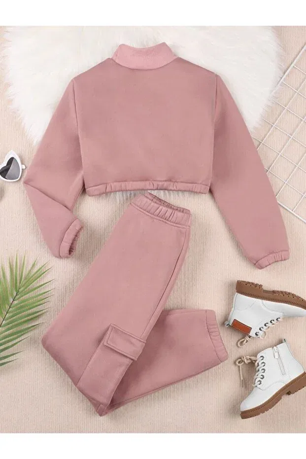 Детский комплект для девочек из свитшота и спортивных штанов с принтом Sportswear Keywest, Pink — фото 2