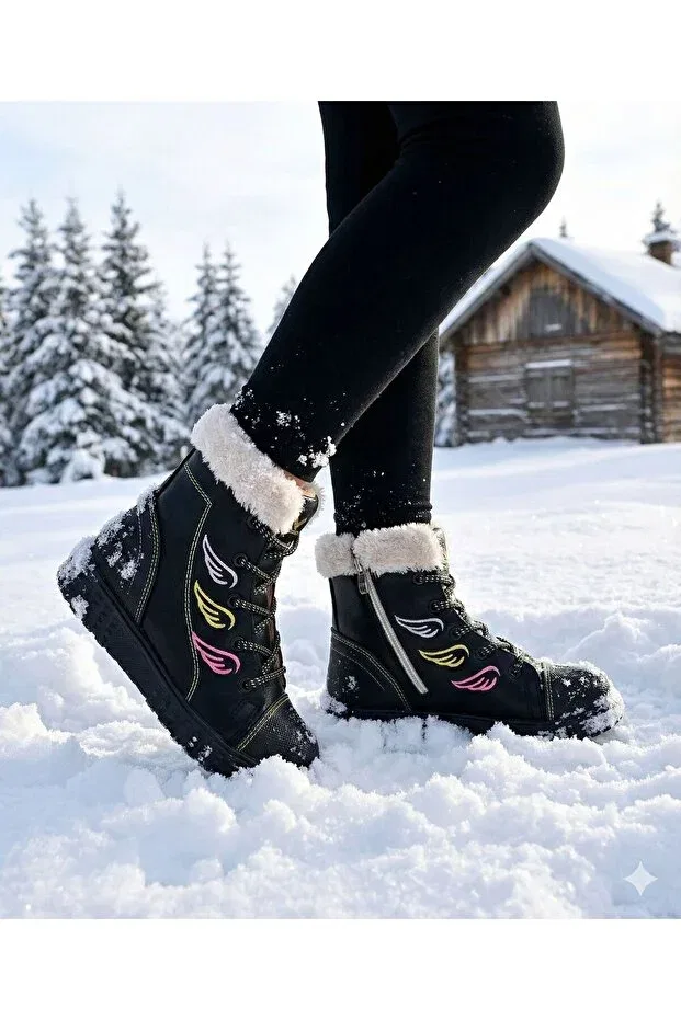 Детские ботинки для девочек с мехом Gilga, Black