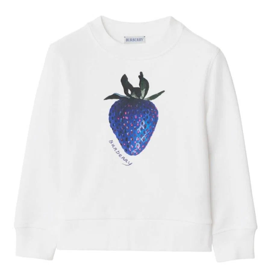 Детский свитшот с принтом клубники Kids Strawberry Printed Cotton Sweatshirt Burberry, White