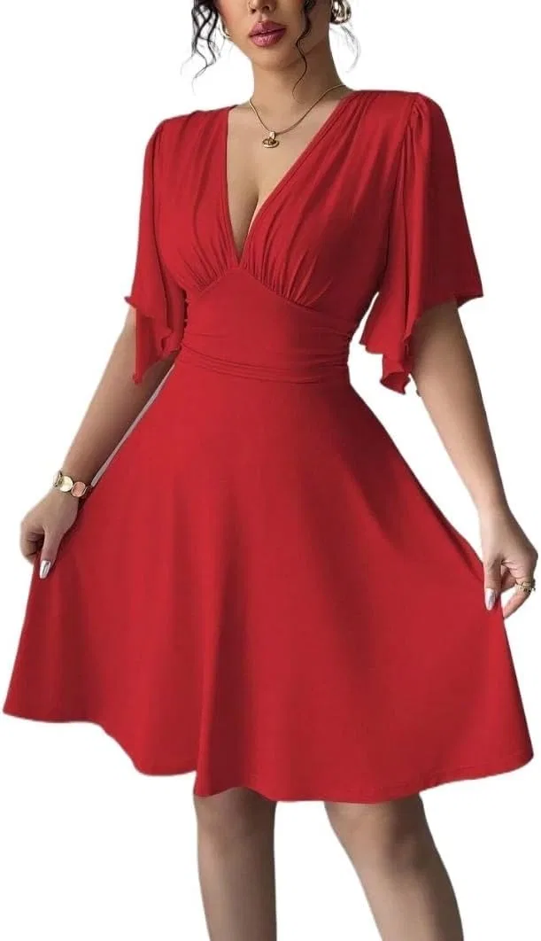 Женское мини-платье с рукавами-кимоно Slimming Fit, Red