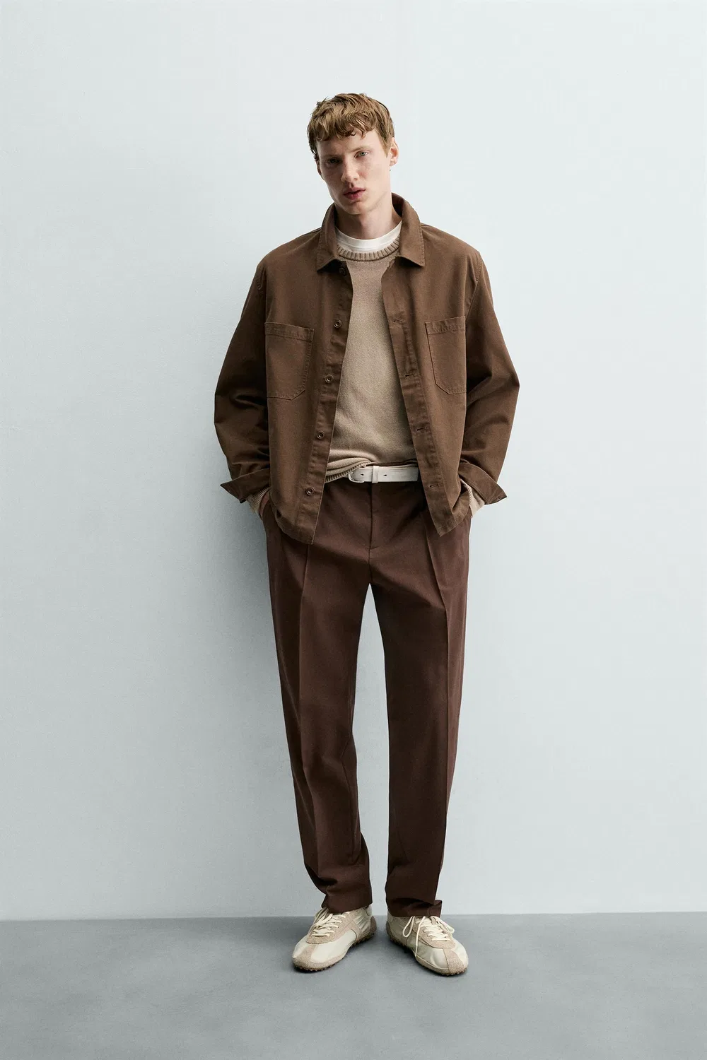 Холщовая рубашка стандартного кроя ZARA, Brown