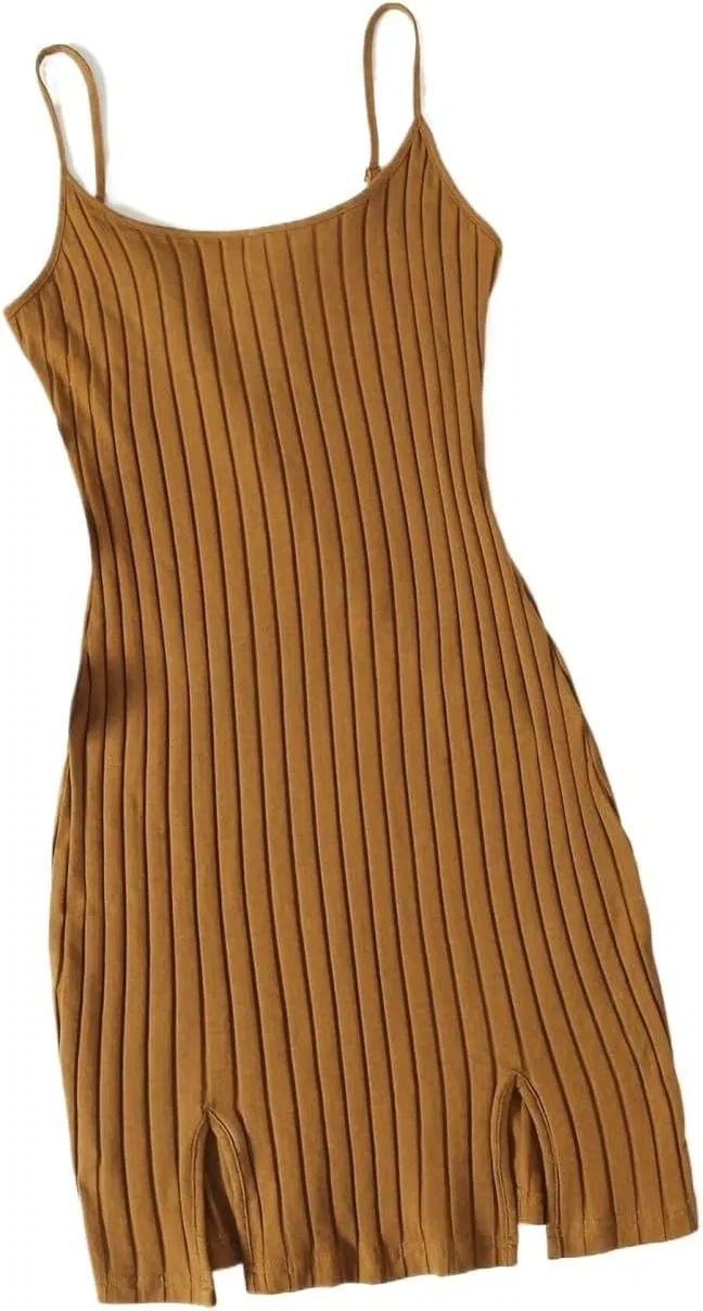 Женское короткое ками-платье с разрезом Rib-Knit, Brown