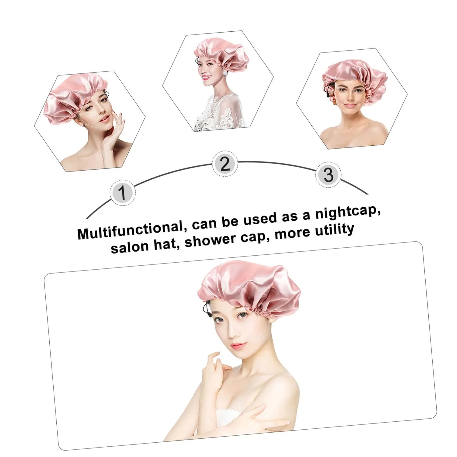 Шапочка для душа Satin Hair Cap, Healeved, набор 6 шт, 31x31 см, As shown — фото 3
