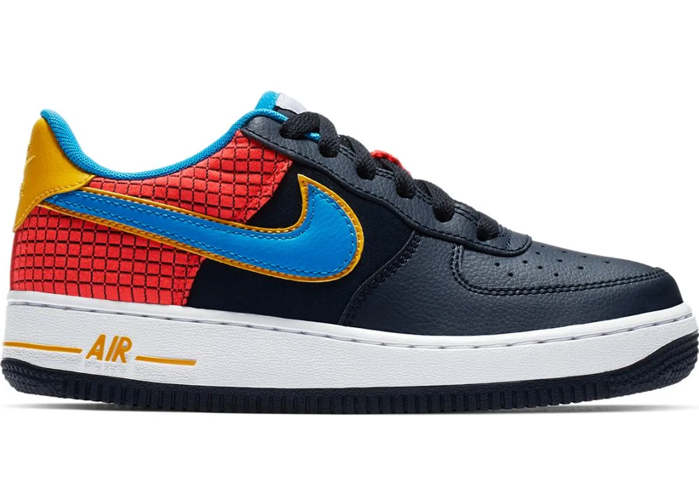 Детские кроссовки для мальчиков с облегченной подошвой Nike Air Force 1 Now, Obsidian/Bright Crimson-Amarillo-Photo Blue
