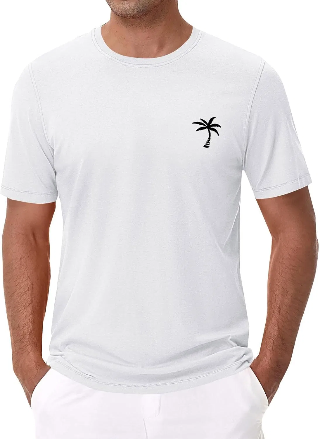 Мужская футболка с принтом пальмы, Crew Neck, White